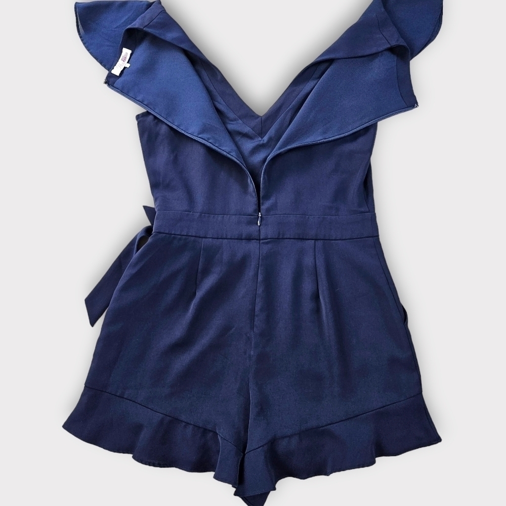 Parker Navy Catherine Romper Tie Waist Ruffle Hem Size 4 - Picture 10 of 14